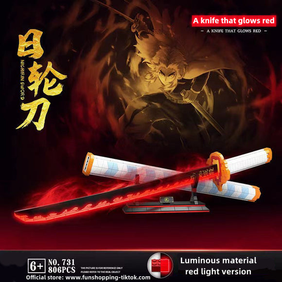 Rengoku Kyoujurou Katana 806PCS Night Red light Build a weapon with bricks