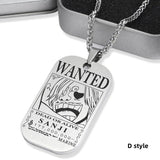 Luffy/Zoro/Nami/Sanji titanium steel material handsome cartoon role bounty mark necklace（The default size of the necklace is 70cm）