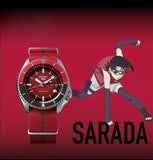 Uchiha Sarada Men's and women's all-purpose quartz watch, stainless steel case, mechanical movement, nylon strap, black dial, 100 meter waterproof watch, second hand light, easy to read dial watch