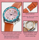 Chopper Men's and women's all-purpose quartz watch, stainless steel case, mechanical movement, leather strap, pink dial, 100 meter waterproof watch, second hand light up, easy to read dial watch