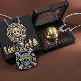 Luffy straw hat logo bronzed metal titanium steel necklace set