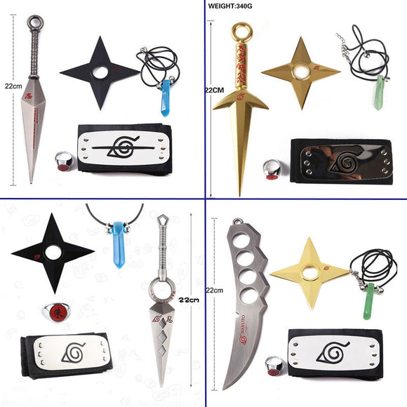 Sasuke 1:1 metal kunai shuriken ring headband necklace five-piece set（apply to costume play）